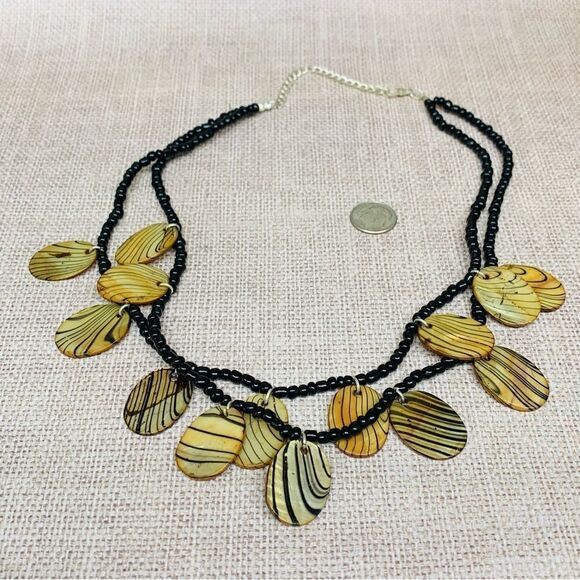 Black Beaded Shell Double Strand Necklace - Picture 1 of 2